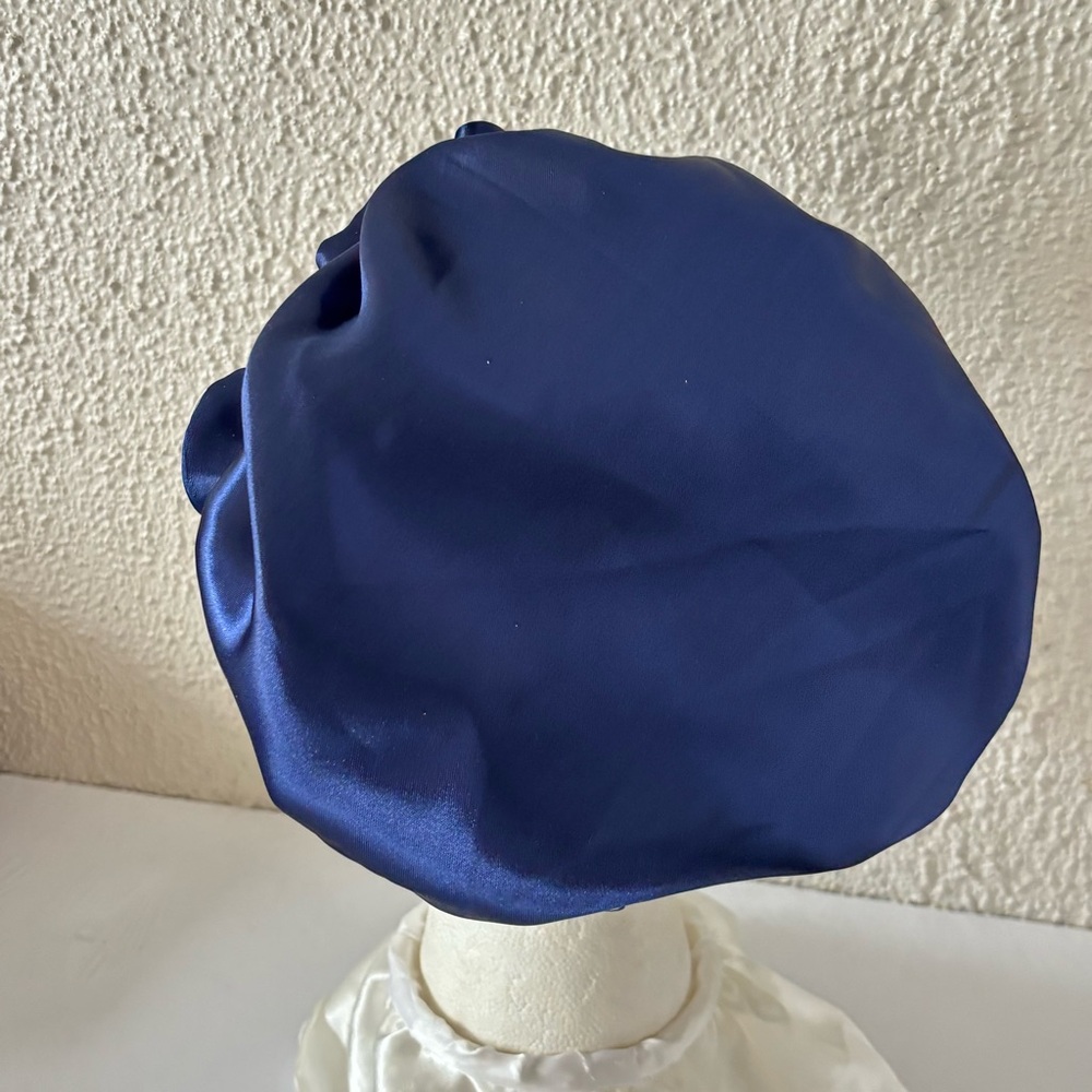 Reversible Satin Sleep Bonnet – Navy Blue & Silver – Extra Large, Elastic Fit - Picture 15 of 16